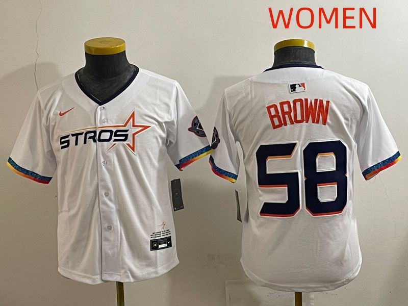 Women Houston Astros 58 Brown White Fourth generation Joint Name 2025 Nike MLB Jersey style 4